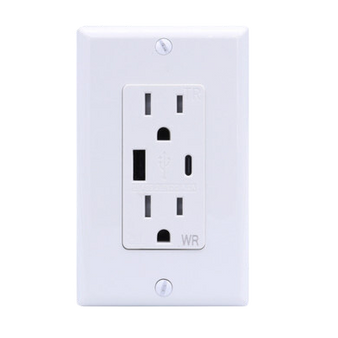 Decorative  15Amp Tamper and Weather Resistant Receptacle with USB-A and USB-C Charger Ports
