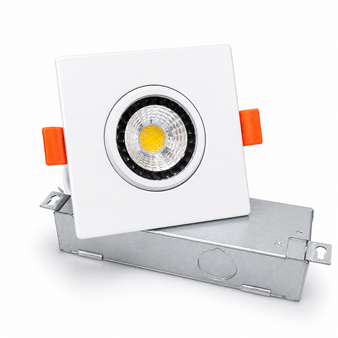 Upgrade your space with this 3-inch gimbal square LED downlight, designed for precision lighting and modern aesthetics. Featuring adjustable directional lighting, this fixture allows you to highlight artwork, accent walls, and architectural details with a focused 40° beam angle. The integrated 5CCT selectable technology (2700K–5000K) lets you customize the color temperature on-site, making it ideal for both residential and commercial applications.

This energy-efficient 10W LED downlight delivers 600 lumens of high-quality illumination with a CRI over 90, ensuring accurate color rendering and enhanced visual comfort. The smooth 10–100% dimming capability provides full control over brightness levels, while the durable metal construction and long 50,000-hour lifespan reduce maintenance and replacement costs.

Designed for easy installation with an included junction box, this gimbal downlight is perfect for sloped ceilings, accent lighting, retail displays, offices, and modern interiors where directional lighting is essential. Compatible with standard 120V systems, it offers a reliable, energy-saving lighting solution for contractors, electricians, and property managers.