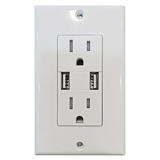 Decorative 15Amp Tamper Resistant Duplex USB Charger White