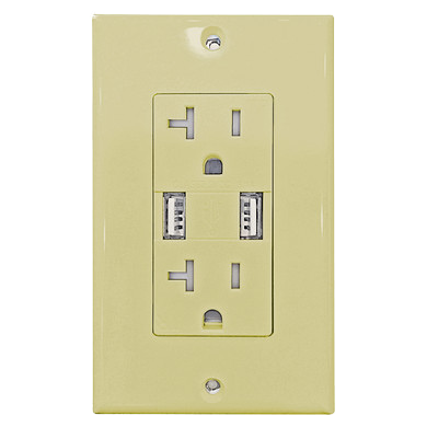Decorative 20Amp Tamper Resistant Duplex USB Charger Ivory