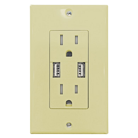 Decorative 15Amp Tamper Resistant Duplex USB Charger Ivory