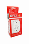 High-quality product image of a GFCI (Ground Fault Circuit Interrupter) safety outlet in retail packaging, featuring a bright red box with clear labeling and a visible white tamper-resistant receptacle. This weather-resistant (WR) GFCI outlet includes a matching wall plate and is designed for residential and commercial electrical applications. The packaging highlights key features such as side and back wiring capability, UL certification, and built-in TEST and RESET buttons for safety compliance. Ideal for use in kitchens, bathrooms, garages, and outdoor locations, this 20 Amp GFCI outlet provides reliable protection against electrical shock and ground faults. Clean, catalog-ready image with isolated white background, perfect for eCommerce listings, electrical supply catalogs, and contractor product sourcing.