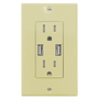 Decorative 15Amp Tamper Resistant Duplex USB Charger Ivory