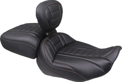 MUSTANG - 88420MO - Deluxe Passenger Seat - Wide - Mandarin Orange Stitch - FLT/FLH '23-'25