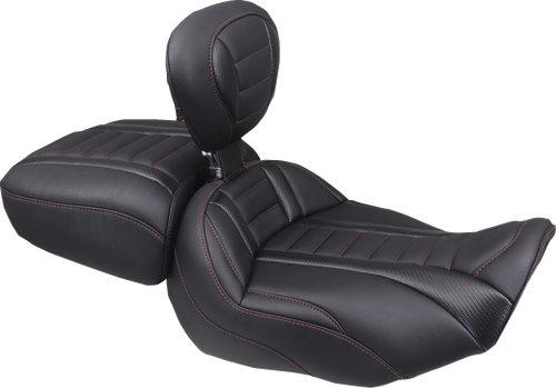 MUSTANG - 89401DC - Deluxe Touring Solo Seat - w/ Backrest - Dark Cherry Stitch - FLT/FLH '23-'25