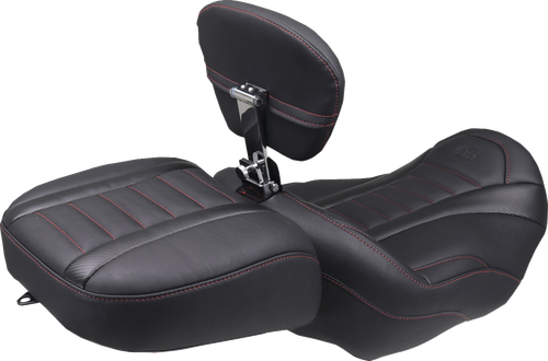MUSTANG - 89401DC - Deluxe Touring Solo Seat - w/ Backrest - Dark Cherry Stitch - FLT/FLH '23-'25