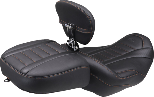 MUSTANG - 89401MO - Deluxe Touring Solo Seat - w/ Backrest - Mandarin Orange Stitch - FLT/FLH '23-'25