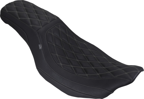 MUSTANG - 88514GM - Low Squareback Seat - Double Diamond - Gun Metal Gray Stitch - FLH/FLT '23-'25