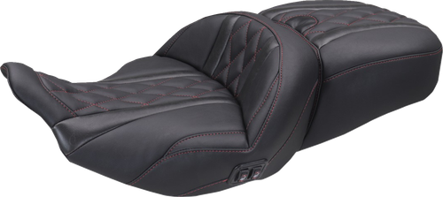 MUSTANG - 89410DC - Heated Super Touring One Piece 2-Up Seat - Deluxe Diamond - Dark Cherry Stitch - FLT/FLH '23-'25