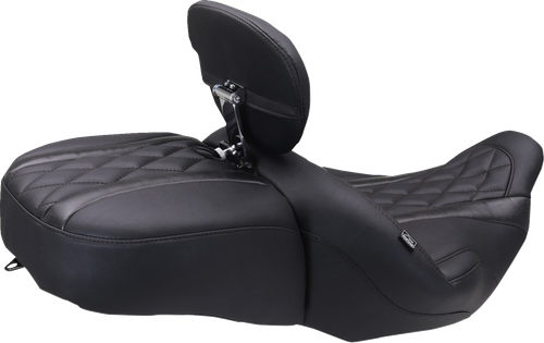 MUSTANG - 89460 - Deluxe Driver Backrest - Diamond - Black Stitching - FLT/FLH '23-'25