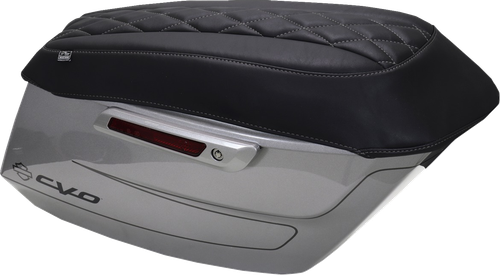 MUSTANG - 88470GM - Deluxe Diamond Saddlebag Lid Cover - Black w/ Gunmetal Gray Stitch - FLH/FLT '23-'25