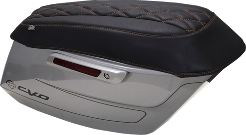 MUSTANG - 88470MO - Deluxe Diamond Saddlebag Lid Cover - Black w/ Mandarin Orange Stitch - FLH/FLT '23-'25