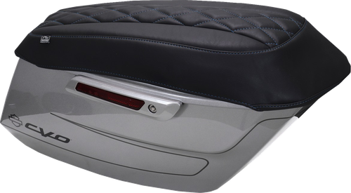 MUSTANG - 88470SB - Deluxe Diamond Saddlebag Lid Cover - Black w/ Sky Blue Stitch - FLH/FLT '23-'25