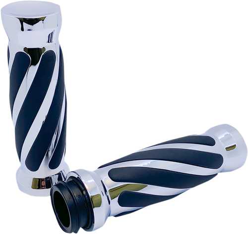 PRO-ONE PERF.MFG. - 490011 - Custom Twisted Rubber Grips - TBW - Chrome