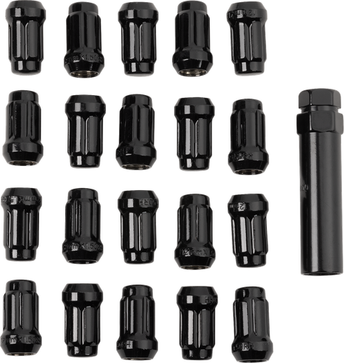 RACELINE WHEELS - RLUG-CS25B - Lug Nuts - Spline Socket - 12 mm x 1.5” - with Spline Key - Black - 20 Pack