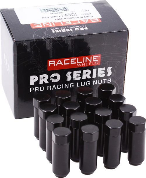 RACELINE WHEELS - ALUGB-R-20BX - Lug Nuts - Military - 3/4” Hex - M12 x 1.50 - Black - 16 Pack