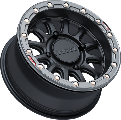 RACELINE WHEELS - A14BG-57056+10 - Wheel - Alpha - Front/Rear - Black/with Gun Metal Ring - 15x7 - 4/156 - +10 mm