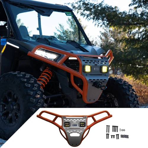 RAVEK - 64-317ORLA - Front Bumper/Skid Plate with Amber Lights - Orange - RZR XP 1000