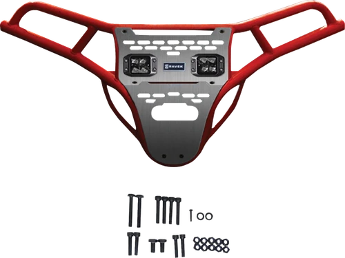 RAVEK - 64-317RDL - Front Bumper/Skid Plate with White Lights - Red - RZR XP 1000