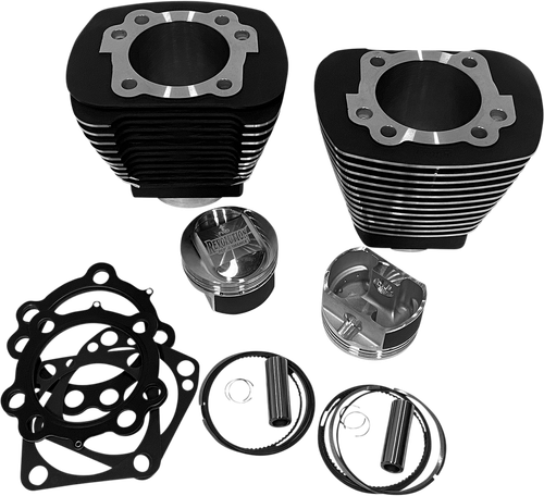 REVOLUTION PERFORMANCE, LLC - RP201-220W - Cylinder Kit - 92” - Big Bore - Black with Highlighted Fins - Evolution Big Twin