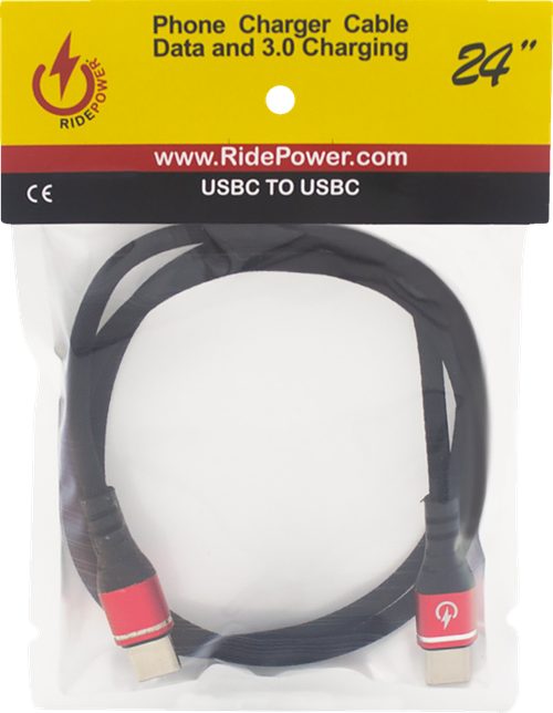 RIDEPOWER - RPUSBCUSBC24 - Male USB-C to Male USB-C Cable - Phone - Fast/Charger - 24” - Black/Red