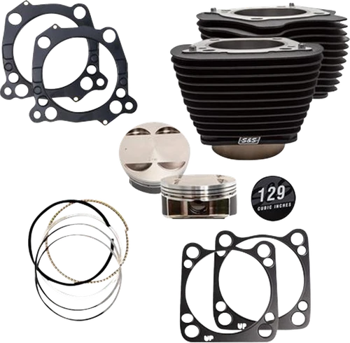 S&S CYCLE - 910-0844A - 129” Cylinder Kit - 4.375” Stroke - Wrinkle Black w/o Highlighted Fins - M8