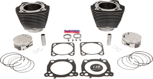 S&S CYCLE - 910-0848A - 136” Cylinder Kit - 4.625” Stroke - Wrinkle Black w/Highlighted Fins - M8