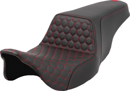 SADDLEMEN - 808-07B-17704 - Step-Up Seat - Honeycomb - Red Stitching - FL '08-'23