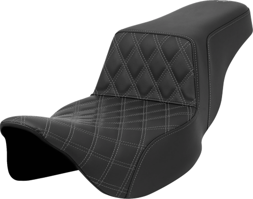 SADDLEMEN - 808-07E-17202 - Step-Up Seat - Front Lattice Stitch - Gray Stitch - Extended Reach - FLH/FLT '08-'23