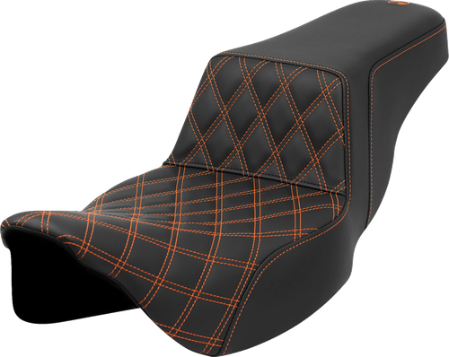 SADDLEMEN - 808-07E-17203 - Step-Up Seat - Front Lattice Stitch - Orange Stitch - Extended Reach - FLH/FLT '08-'23