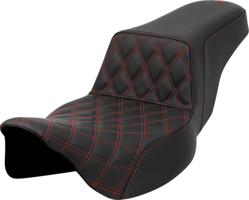 SADDLEMEN - 808-07E-17204 - Step-Up Seat - Front Lattice Stitch - Red Stitch - Extended Reach - FLH/FLT '08-'23