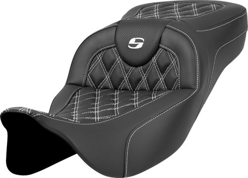 SADDLEMEN - 808-07B-18406 - Extended Reach Roadsofa Seat - Lattice Stitch - White Stitch - without Backrest - FL '08-'24