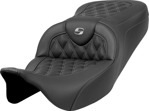 SADDLEMEN - 808-07B-18202 - Roadsofa Seat - Lattice Stitch - Dark Gray Stitch - without Backrest - FLH/FLT '08-'23