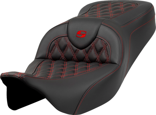 SADDLEMEN - 808-07B-18204 - Roadsofa Seat - Lattice Stitch - Red Stitch - without Backrest - FLH/FLT '08-'23