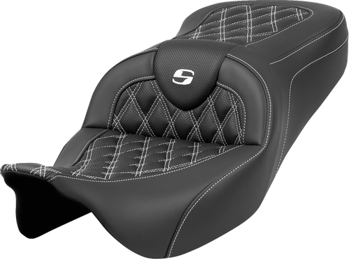 SADDLEMEN - 808-07B-18206 - Roadsofa Seat - Lattice Stitch - White Stitch - without Backrest - FLH/FLT '08-'23