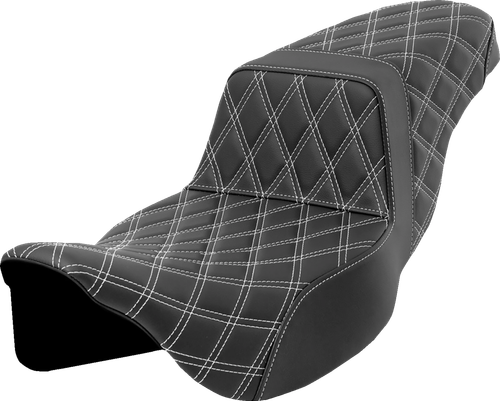 SADDLEMEN - 808-07E-17506 - Step-Up Seat - Lattice Stitch - White Stitch - Extended Reach - FLH/FLT '08-'23