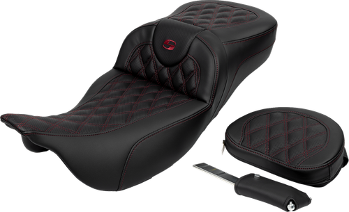 SADDLEMEN - 808-07B-184B8 - Roadsofa Extended Reach Seat - Lattice Stitch - Wine Berry Stitch - with Backrest - FL '08-'24