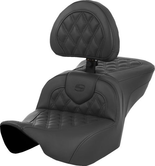 SADDLEMEN - 823-07-182BR - Roadsofa Seat - with Backrest - Lattice Stitch - Black - FL '23-'24