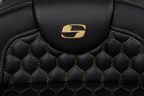 SADDLEMEN - 808-07B-19007 - RoadSofa Seat - Honeycomb - Gold Stitch - Extended Reach - without Backrest - FLH/FLT '08-'24