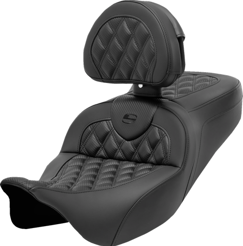 SADDLEMEN - 808-07B-206B0 - Roadsofa Seat - with Backrest - Lattice Stitch - Carbon Fiber - FL '08-'23