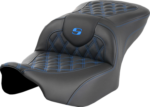 SADDLEMEN - 823-07-18201 - Roadsofa Seat - without Backrest - Blue Lattice Stitch - FLTR/FLHX '23-'24