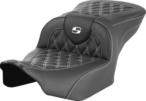 SADDLEMEN - 823-07-18206 - RoadSofa Seat - without Backrest - Lattice Stitch - White Stitch - FLTR/FLHX '23-'24