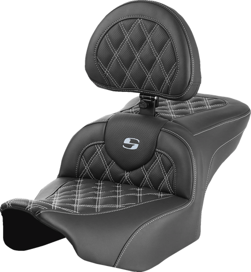 SADDLEMEN - 823-07-182B5 - RoadSofa Seat - with Backrest - Lattice Stitch - Silver Stitch - FLTR/FLHX '23-'24