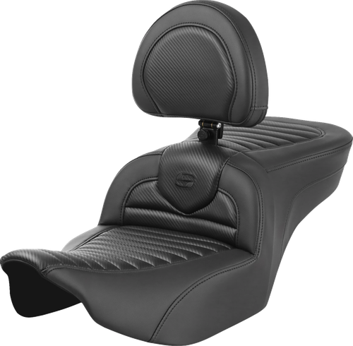 SADDLEMEN - 823-07-204B0 - Roadsofa Seat - with Backrest - Tuck-n-Roll - Carbon Fiber - FLTR/FLHX '23-'24