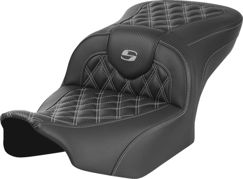 SADDLEMEN - 823-07-20602 - RoadSofa Seat - without Backrest - Carbon Fiber - Lattice Stitch - Gray Stitch - FLTR/FLHX '23-'24