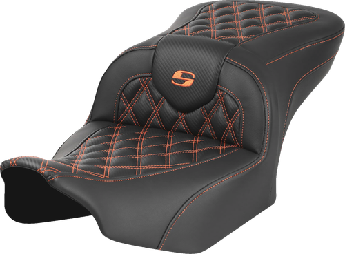 SADDLEMEN - 823-07-20603 - RoadSofa Seat - without Backrest - Carbon Fiber - Orange Stitch - FL/FX '23-'24