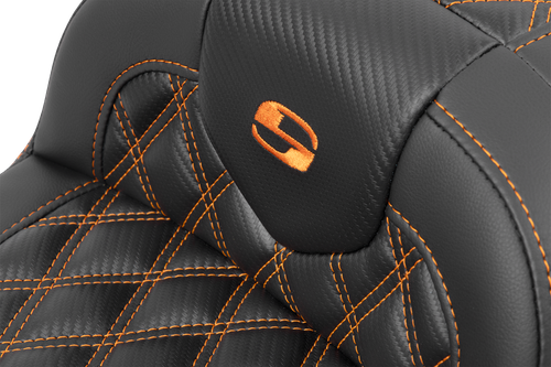 SADDLEMEN - 823-07-20603 - RoadSofa Seat - without Backrest - Carbon Fiber - Orange Stitch - FL/FX '23-'24
