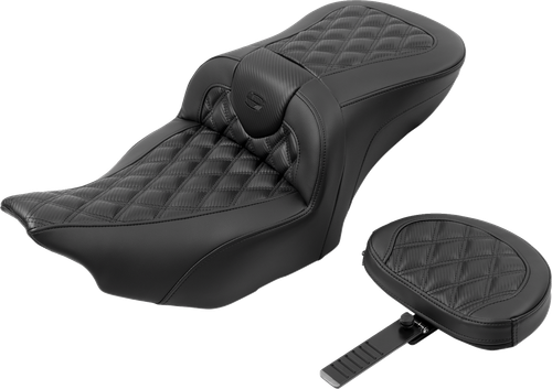 SADDLEMEN - 823-07-206B0 - RoadSofa Seat - with Backrest - Carbon Fiber - Lattice Stitch - FLTR/FLHX '23-'24
