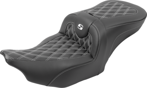 SADDLEMEN - 823-07-206B6 - RoadSofa Seat - with Backrest - Carbon Fiber - Lattice Stitch - White Stitch - FLTR/FLHX '23-'24