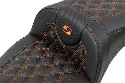 SADDLEMEN - 823-07-20703 - Roadsofa Extended Reach Seat - without Backrest - Lattice Stitch - Orange Stitch - FL/FX '23-'24